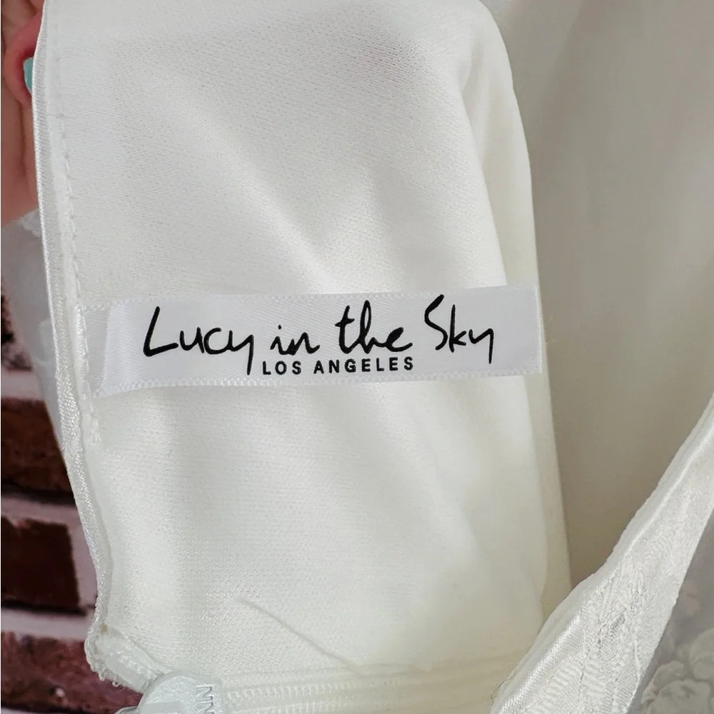 Lucy in The Sky Floral Jacquard Mini Dress in White, Medium - Picture 3 of 5